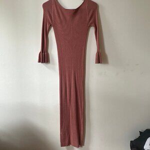 Peach Ruffle Sleeve Over knee Dress Small